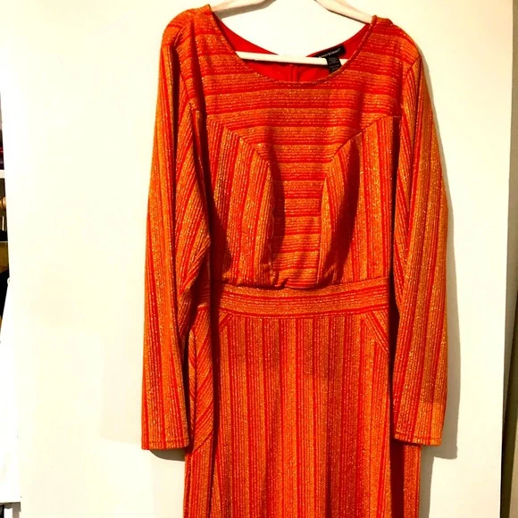 Ashley Stewart | Dresses | Ashley Stewart Orange Knit Dress With Gold Lycra  Thread And Dolman Sleeves | Poshmark